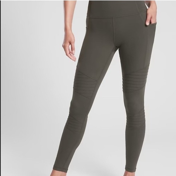 Athleta Pants - Athleta Inclination Moto tight Leggings Green with pockets 47149